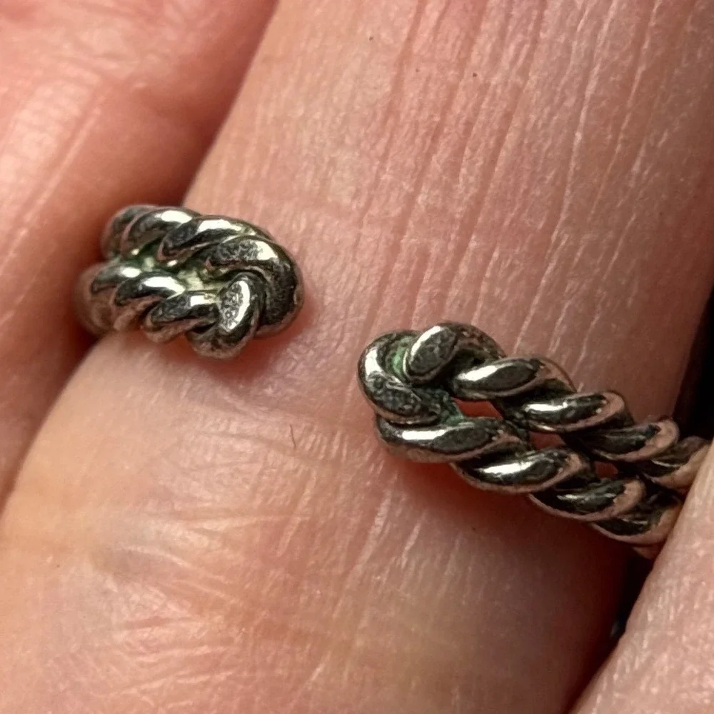 Vintage Silver Tone Oval Turquoise Adjustable Ring Rope Twist Design W‎ Germany